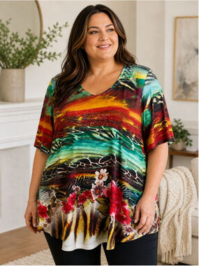 NEW DIRECTIONS WOMAN Plus 1X Multi-Color Tunic Top